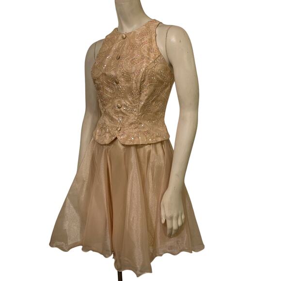 Vintage 90s Faviana Cocktail Dress / Prom Gown Sz 3/4 Gold Sequined - Picture 8 of 11